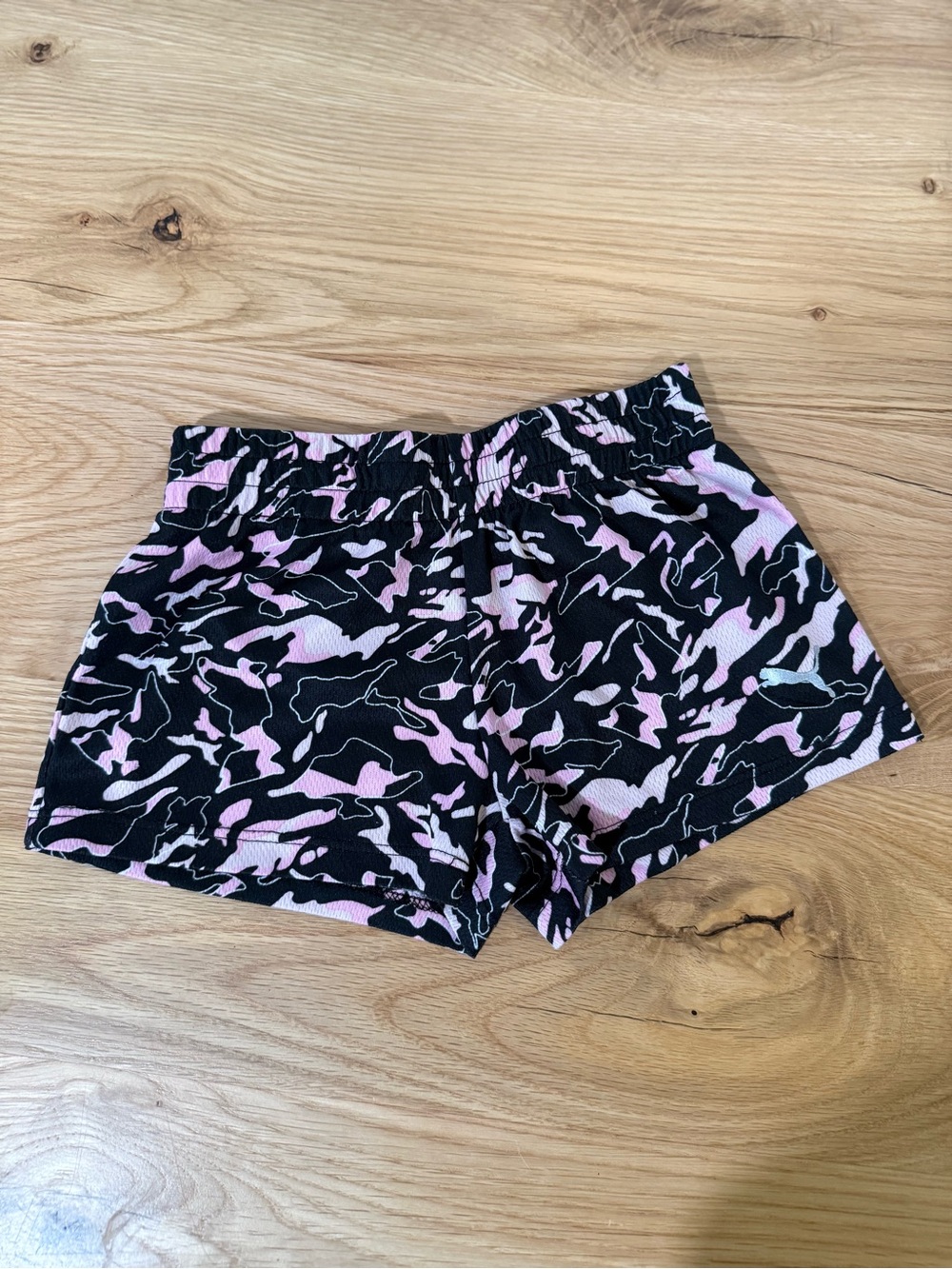 Toddler Girls Pink and Black Puma Camo alike Elastic Waist Shorts-4T
